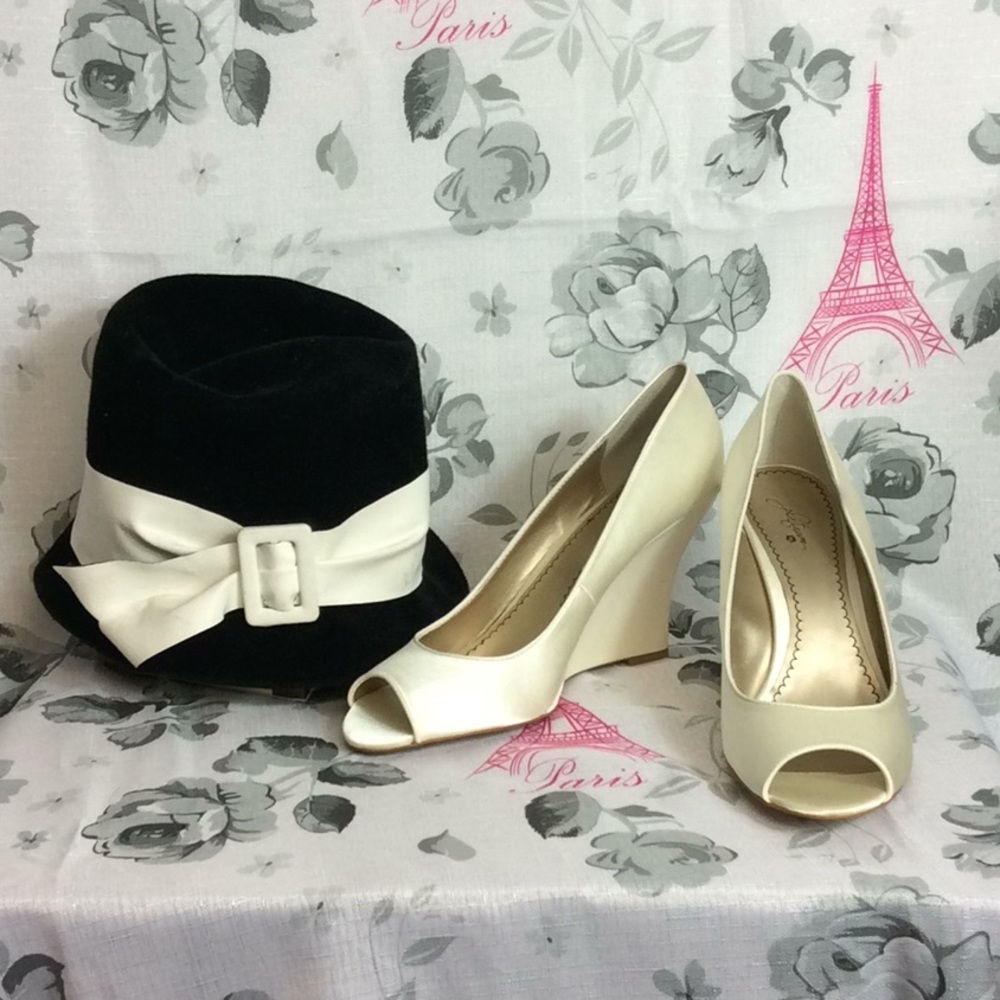 Cream satin wedges size 12